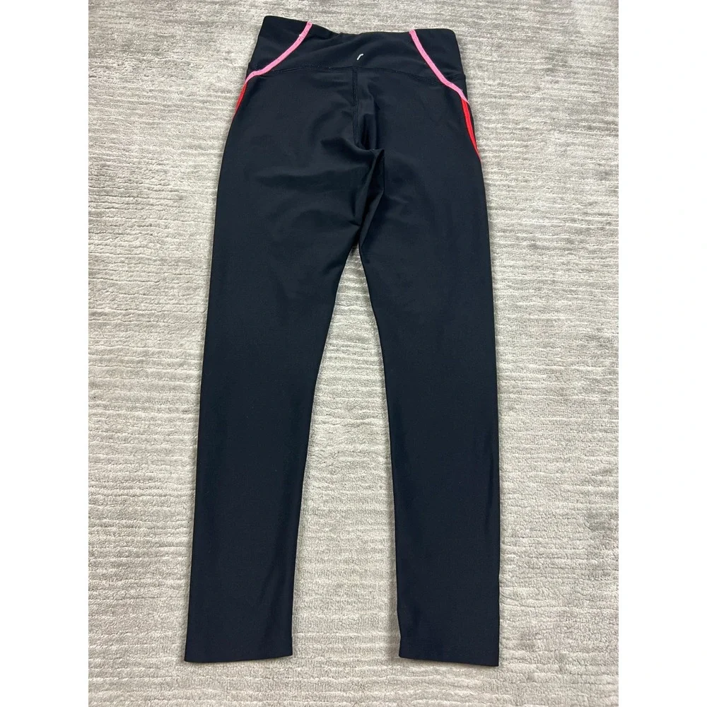 Old Navy Leggings Girls L Black Powersoft Go-Dry High-Rise Contrast Piping Pink